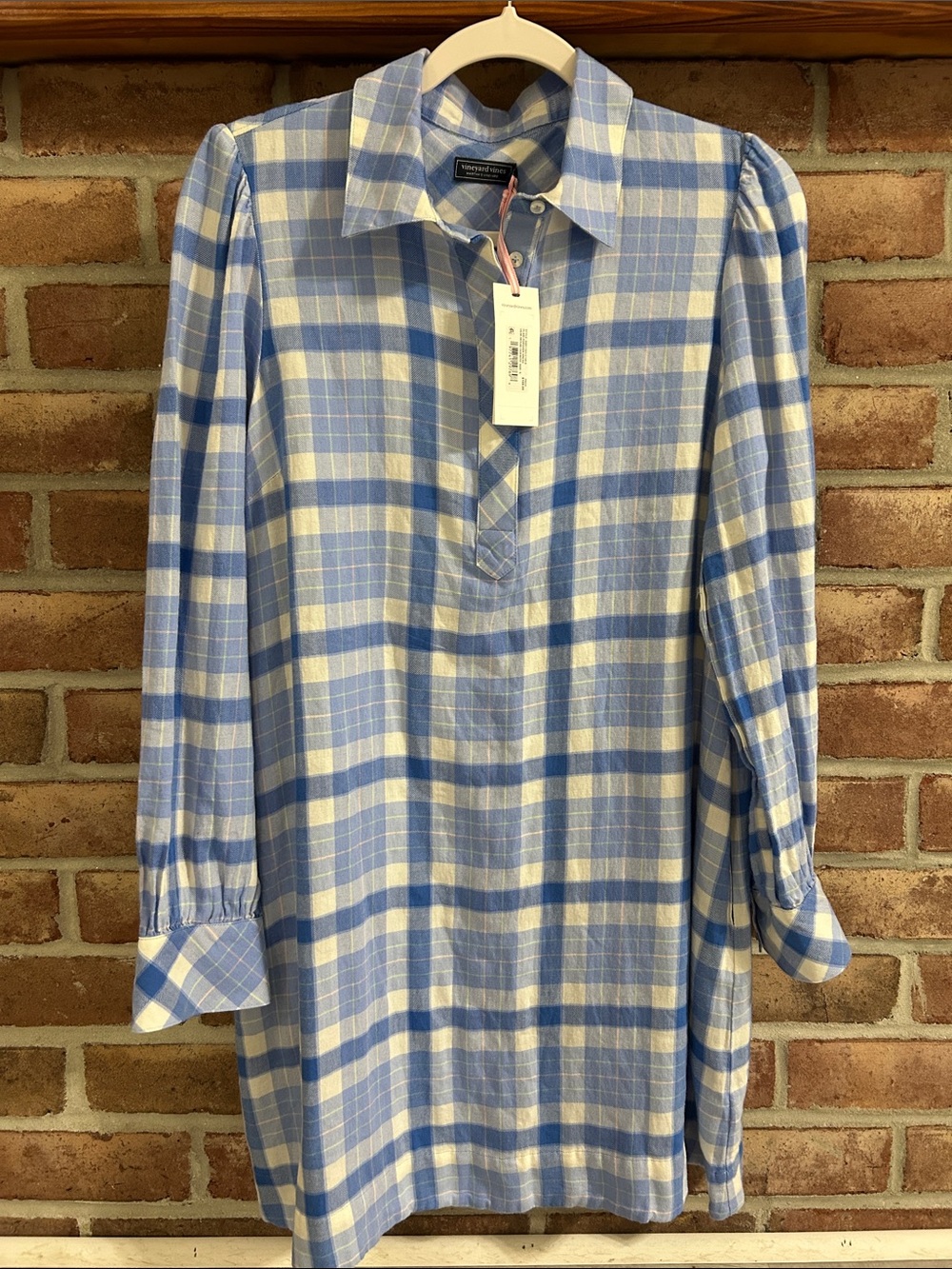 Vineyard Vines Blue and White Plaid Button-Down Shirt Dress